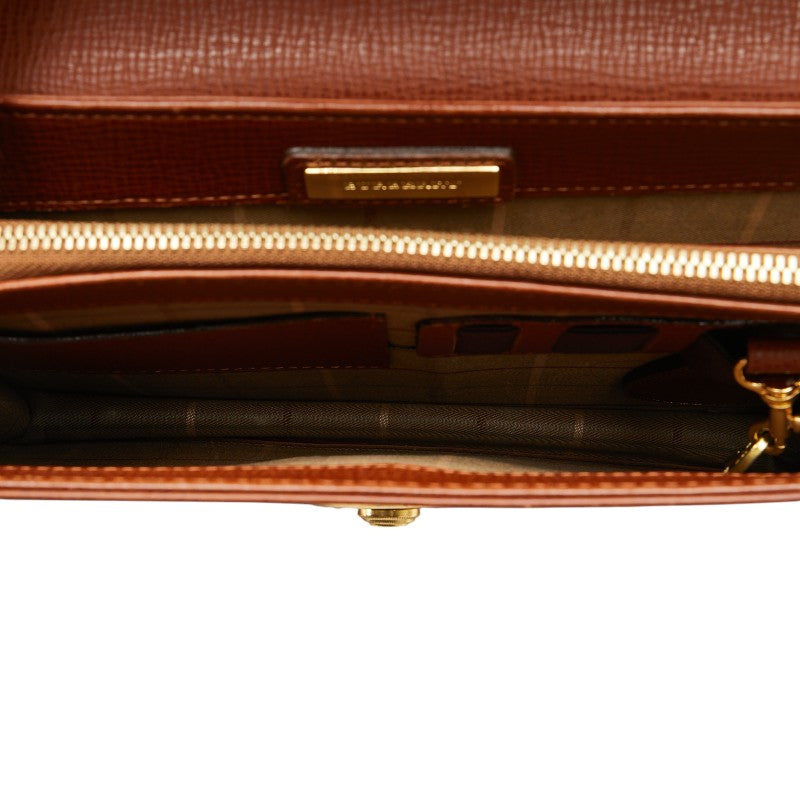 バーバリー ノバチェック セカンドバッグ ブラウン レザー レディース BURBERRY 【中古】