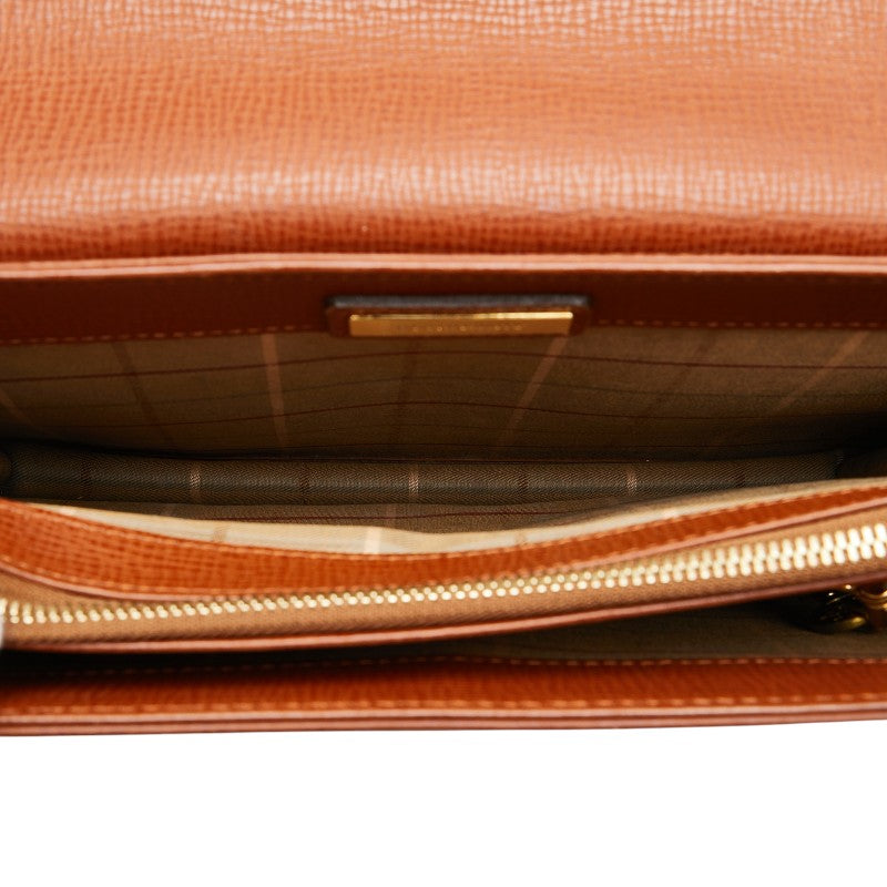 バーバリー ノバチェック セカンドバッグ ブラウン レザー レディース BURBERRY 【中古】