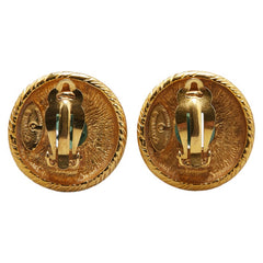 シャネル ココマーク ラウンド グリポア イヤリング ゴールド グリーン メッキ レディース CHANEL 【中古】