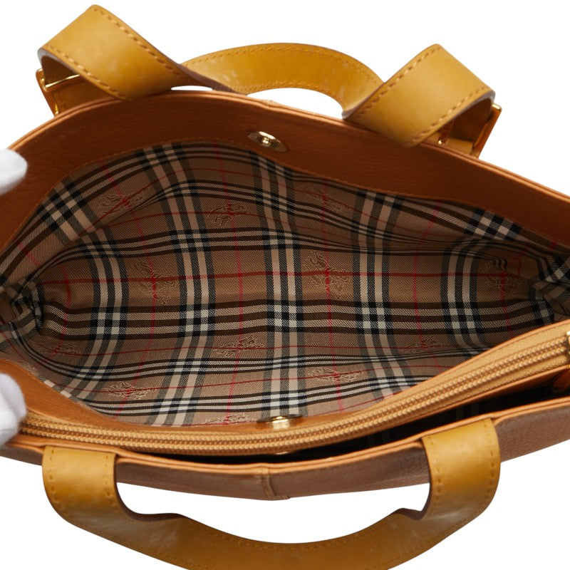 バーバリー ノバチェック シャドーホース ハンドバッグ キャメル ブラウン レザー レディース BURBERRY 【中古】