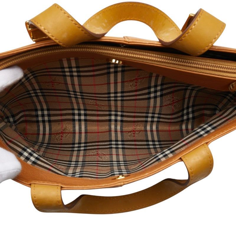 バーバリー ノバチェック シャドーホース ハンドバッグ キャメル ブラウン レザー レディース BURBERRY 【中古】