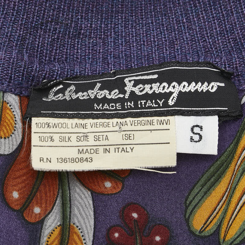 サルヴァトーレフェラガモ ニット カーディガン スカート セットアップ パープル ウール シルク レディース Salvatore Ferragamo 【中古】