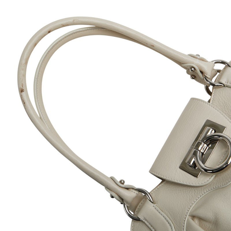 サルヴァトーレフェラガモ ガンチーニ ハンドバッグ AU-21 6317 ホワイト レザー レディース Salvatore Ferragamo 【中古】