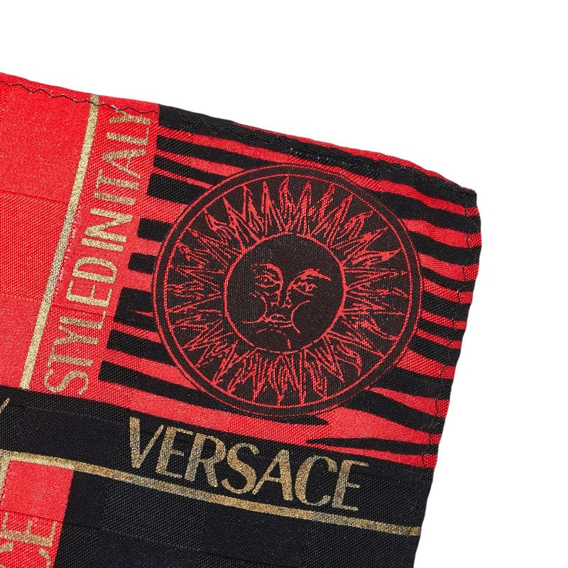 ヴェルサーチェ ロゴ サンバースト スカーフ ハンカチ レッド ブラック コットン レディース VERSACE 【中古】