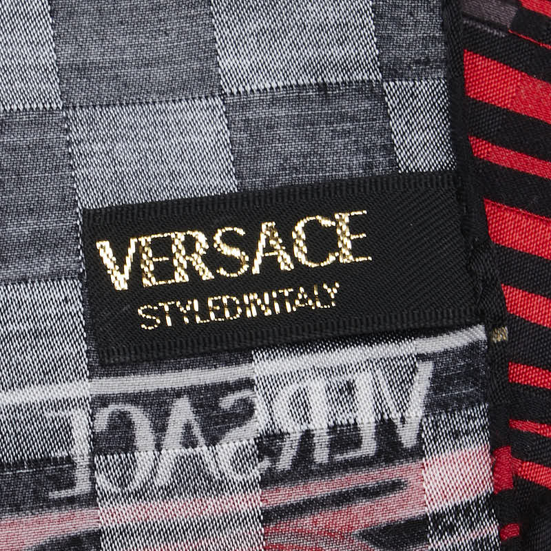 ヴェルサーチェ ロゴ サンバースト スカーフ ハンカチ レッド ブラック コットン レディース VERSACE 【中古】