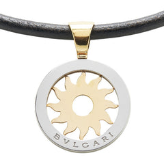 ブルガリ トンドサン チョーカー ネックレス シルバー ゴールド ブラック ステンレススチール K18 ゴールド レザー レディース BVLGARI 【中古】