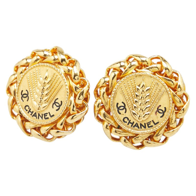 シャネル ココマーク 麦穂 モチーフ ラウンド イヤリング ゴールド メッキ レディース CHANEL 【中古】