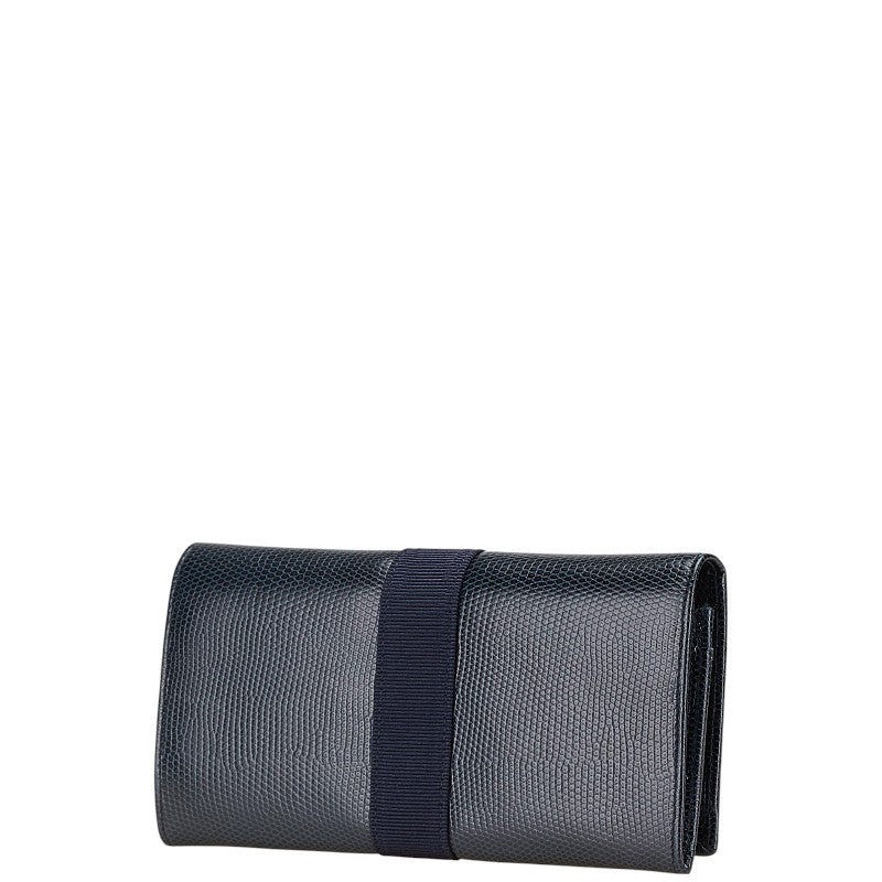 サルヴァトーレフェラガモ ヴァラリボン 長財布 ネイビー レザー レディース Salvatore Ferragamo 【中古】