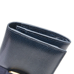 サルヴァトーレフェラガモ ヴァラリボン 長財布 ネイビー レザー レディース Salvatore Ferragamo 【中古】