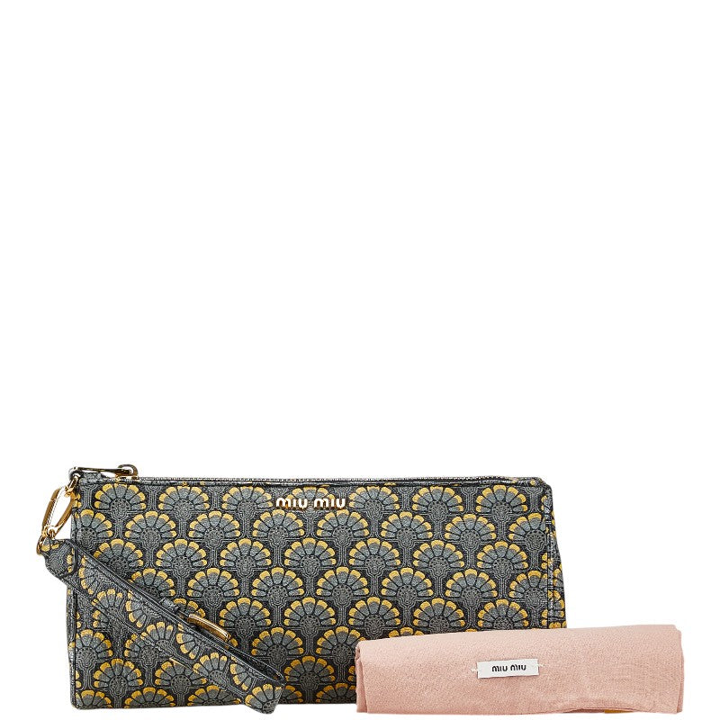 ミュウミュウ マドラスプリント クラッチバッグ 5NE455 グレー マルチカラー レザー レディース MIUMIU 【中古】