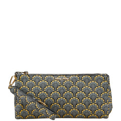 ミュウミュウ マドラスプリント クラッチバッグ 5NE455 グレー マルチカラー レザー レディース MIUMIU 【中古】