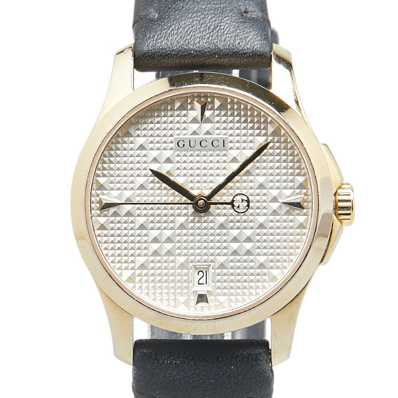 グッチ Gタイムレス 腕時計 126.5 クオーツ シルバー文字盤 ステンレススチール レザー レディース GUCCI 【中古】