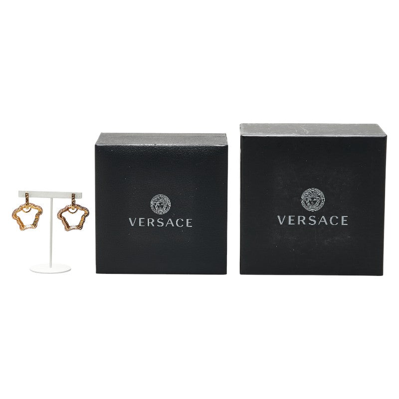 ヴェルサーチェ メデューサ グレカ ラインストーン ピアス ゴールド パープル メッキ レディース VERSACE 【中古】