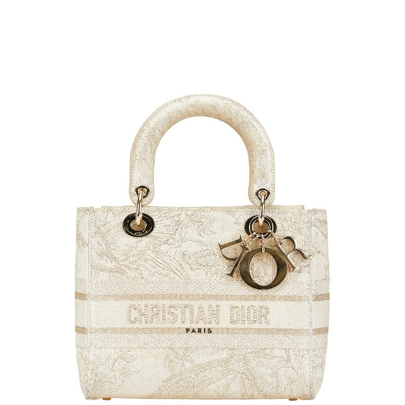 ディオール レディディオール D-LITE ミディアム ハンドバッグ ホワイト ゴールド キャンバス レディース Dior 【中古】