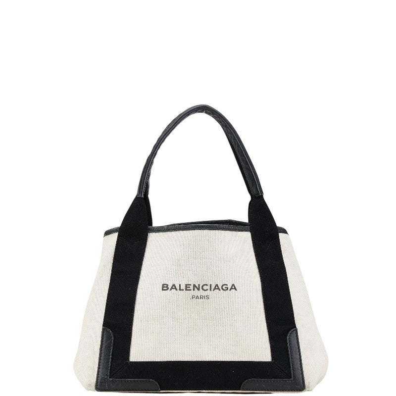 バレンシアガ ロゴ ハンドバッグ トートバッグ ホワイト ブラック キャンバス レザー レディース BALENCIAGA 【中古】