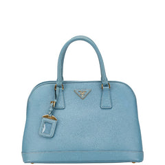 プラダ 三角ロゴプレート サフィアーノ ハンドバッグ ライトブルー レザー レディース PRADA 【中古】