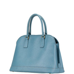 プラダ 三角ロゴプレート サフィアーノ ハンドバッグ ライトブルー レザー レディース PRADA 【中古】