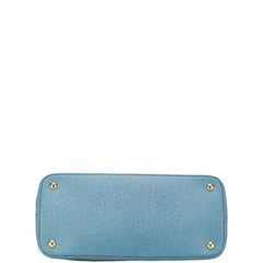 プラダ 三角ロゴプレート サフィアーノ ハンドバッグ ライトブルー レザー レディース PRADA 【中古】