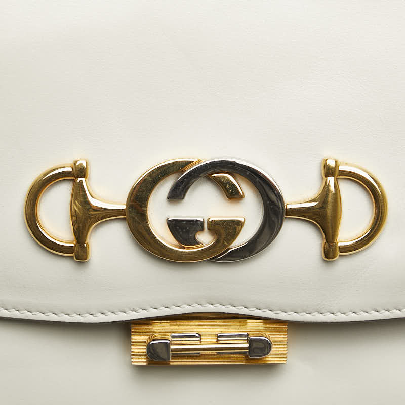 グッチ ズゥミ ショルダーバッグ 576388 ホワイト ゴールド シルバー レザー レディース GUCCI 【中古】