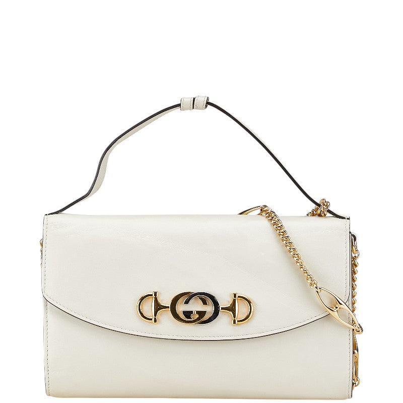 グッチ ズゥミ チェーン ショルダーバッグ ハンドバッグ 572375 ホワイト ゴールド シルバー レザー レディース GUCCI 【中古】