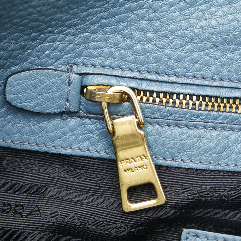 プラダ ロゴ金具 トートバッグ ショルダーバッグ 2WAY ブルー レザー レディース PRADA 【中古】