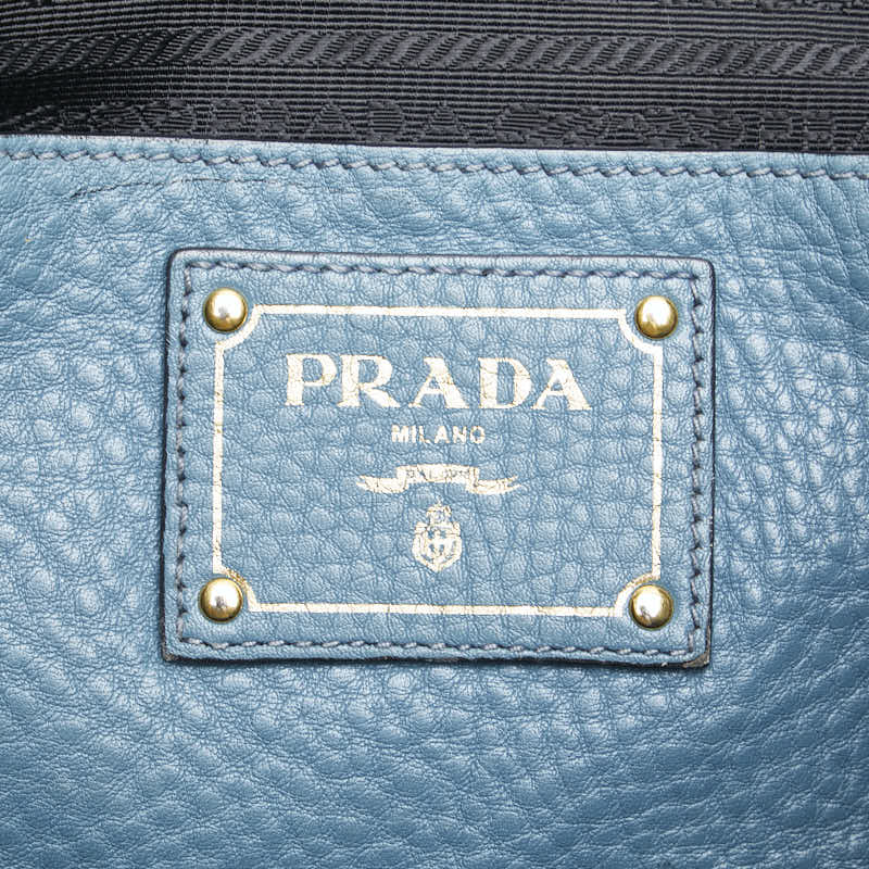 プラダ ロゴ金具 トートバッグ ショルダーバッグ 2WAY ブルー レザー レディース PRADA 【中古】