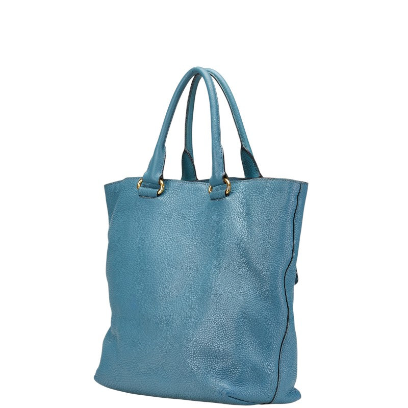 プラダ ロゴ金具 トートバッグ ショルダーバッグ 2WAY ブルー レザー レディース PRADA 【中古】