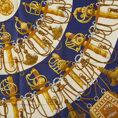 エルメス カレ90 Cliquetis カチカチ 剣柄 スカーフ ネイビー マルチカラー シルク レディース HERMES 【中古】