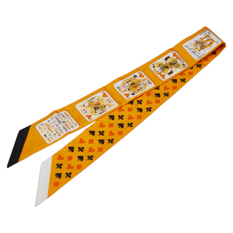 エルメス ツイリー Jeu De Cartes トランプ柄 スカーフ イエロー マルチカラー シルク レディース HERMES 【中古】