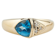 K18YG イエローゴールド ブルートパーズ ダイヤ0.03ct リング 指輪 レディース 9.5号 【中古】