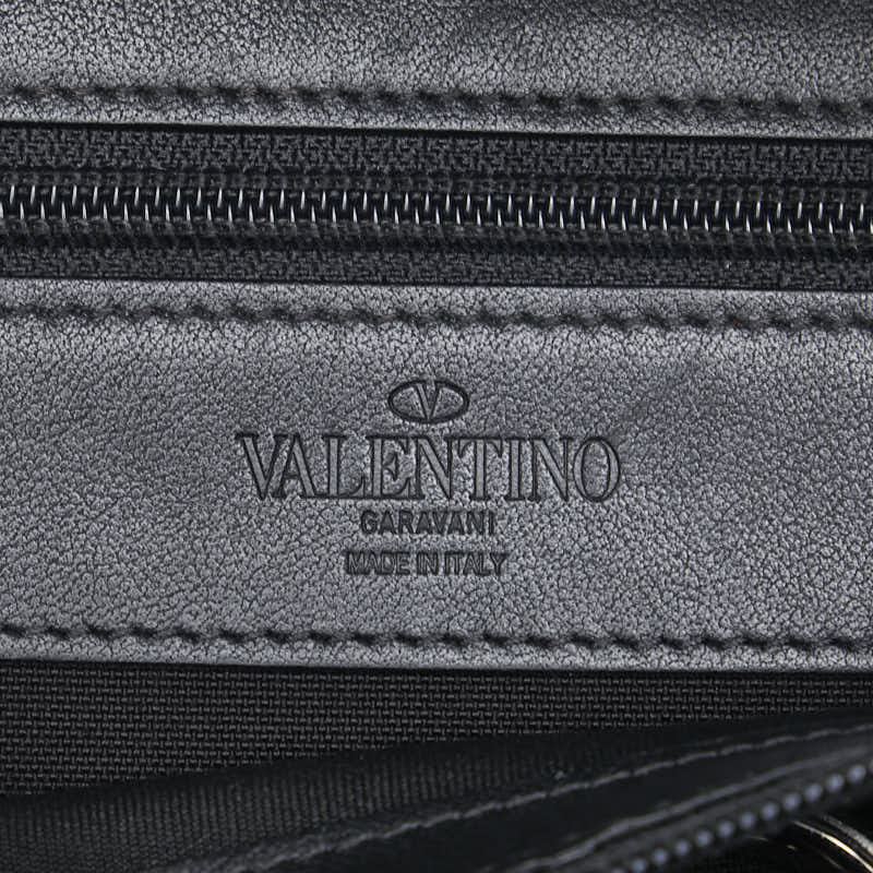 ヴァレンティノ Vロゴ ボディバッグ ベルトバッグ ブラック キャンバス レザー レディース VALENTINO 【中古】