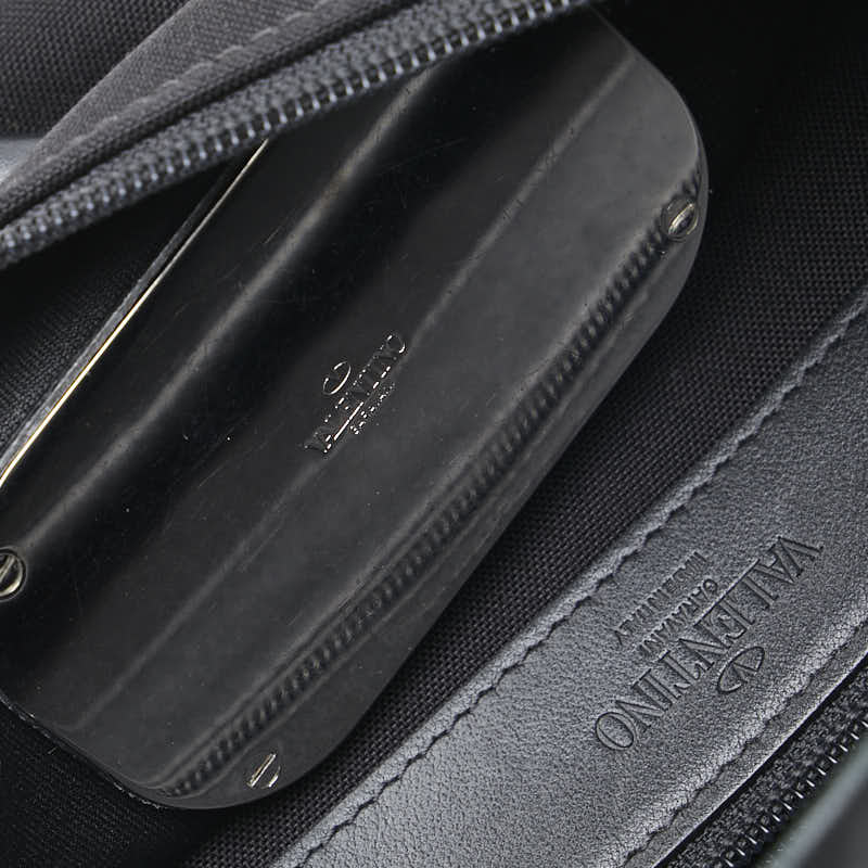 ヴァレンティノ Vロゴ ボディバッグ ベルトバッグ ブラック キャンバス レザー レディース VALENTINO 【中古】