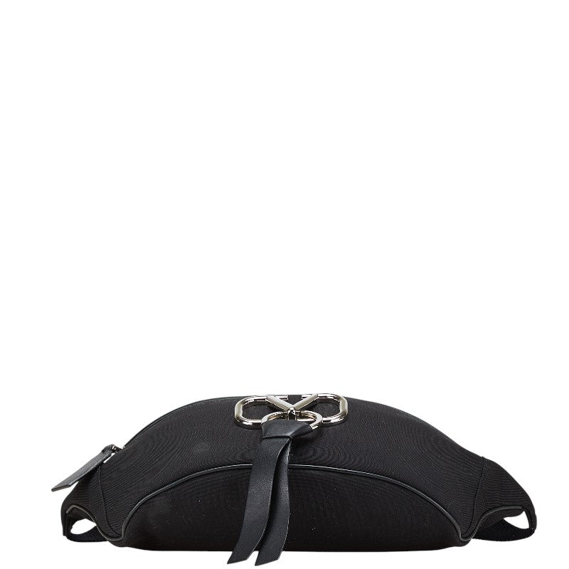ヴァレンティノ Vロゴ ボディバッグ ベルトバッグ ブラック キャンバス レザー レディース VALENTINO 【中古】