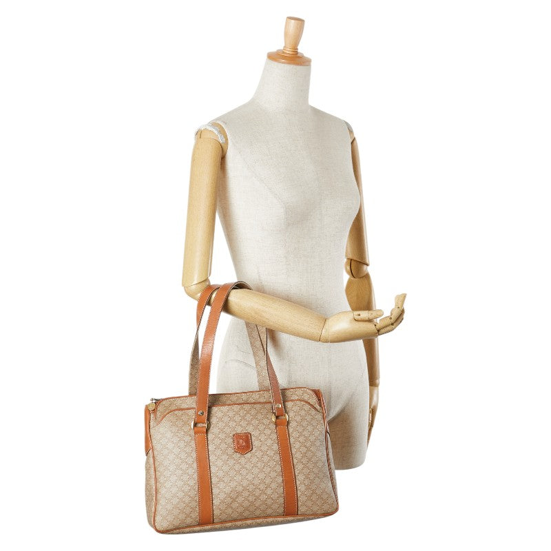 セリーヌ マカダム ハンドバッグ トートバッグ ベージュ ブラウン PVC レザー レディース CELINE 【中古】