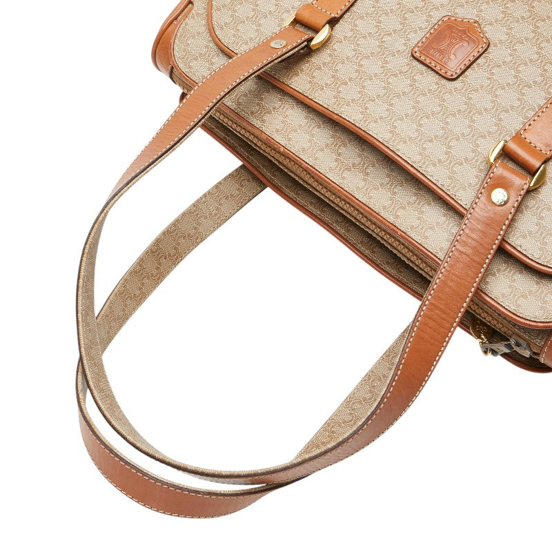 セリーヌ マカダム ハンドバッグ トートバッグ ベージュ ブラウン PVC レザー レディース CELINE 【中古】