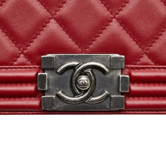 シャネル ココマーク ボーイシャネル25 斜め掛け チェーン ショルダーバッグ レッド ラムスキン レディース CHANEL 【中古】