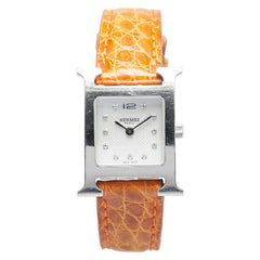 エルメス Hウォッチ 11Pダイヤ 腕時計 HH1.210 クオーツ シルバー文字盤 ステンレススチール レザー レディース HERMES 【中古】