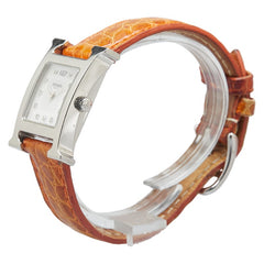 エルメス Hウォッチ 11Pダイヤ 腕時計 HH1.210 クオーツ シルバー文字盤 ステンレススチール レザー レディース HERMES 【中古】
