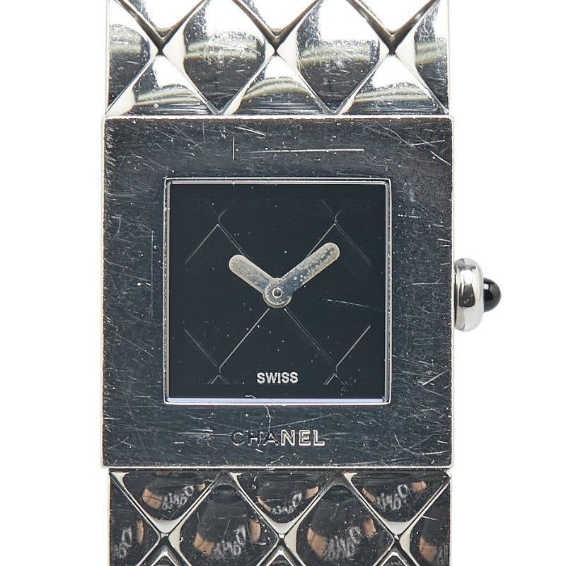 シャネル マトラッセ 腕時計 クオーツ ブラック文字盤 ステンレススチール レディース CHANEL 【中古】