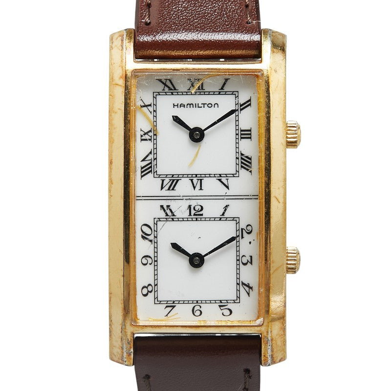 ハミルトン アメリカントラベラー デュアルタイム ベルト（社外品） 腕時計 6232 クオーツ ホワイト文字盤 ステンレススチール レザー メンズ HAMILTON 【中古】