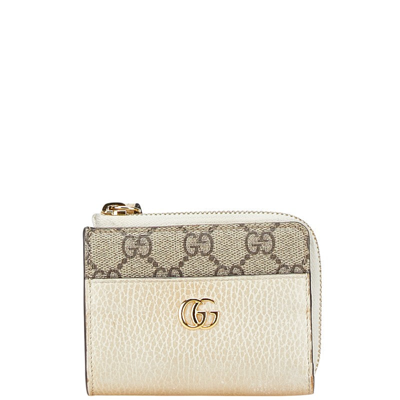 グッチ GGスプリーム GGマーモント L字ファスナー 二つ折り財布 658609 ベージュ ホワイト PVC レザー レディース GUCCI 【中古】
