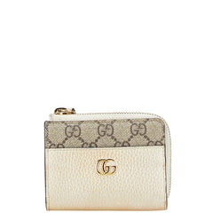 グッチ GGスプリーム GGマーモント L字ファスナー 二つ折り財布 658609 ベージュ ホワイト PVC レザー レディース GUCCI 【中古】