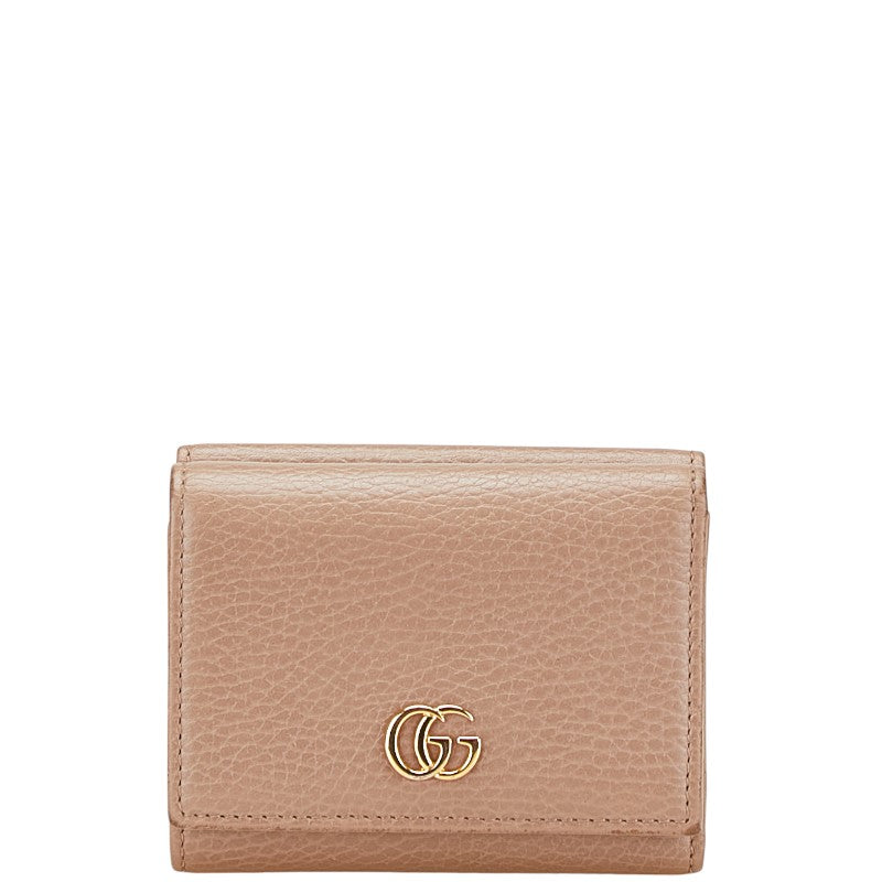 グッチ GGマーモント 三つ折り財布 コンパクトウォレット 474746 ベージュ レザー レディース GUCCI 【中古】