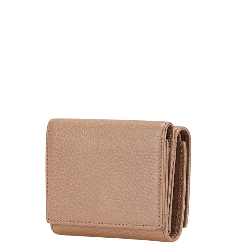 グッチ GGマーモント 三つ折り財布 コンパクトウォレット 474746 ベージュ レザー レディース GUCCI 【中古】