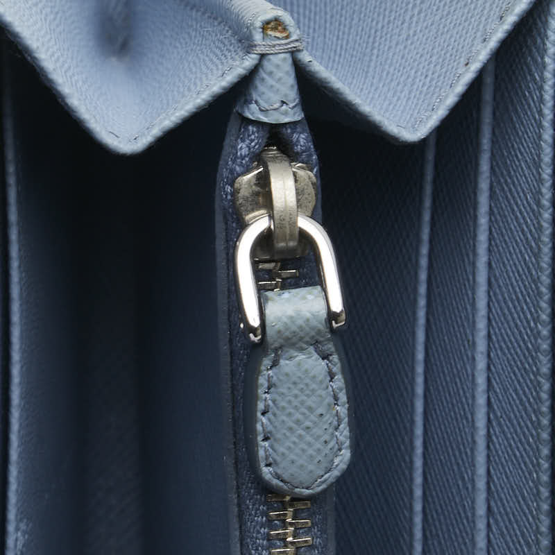 プラダ フィオッコ リボンモチーフ L字ファスナー 長財布 1ML183 ライトブルー サフィアーノレザー レディース PRADA 【中古】