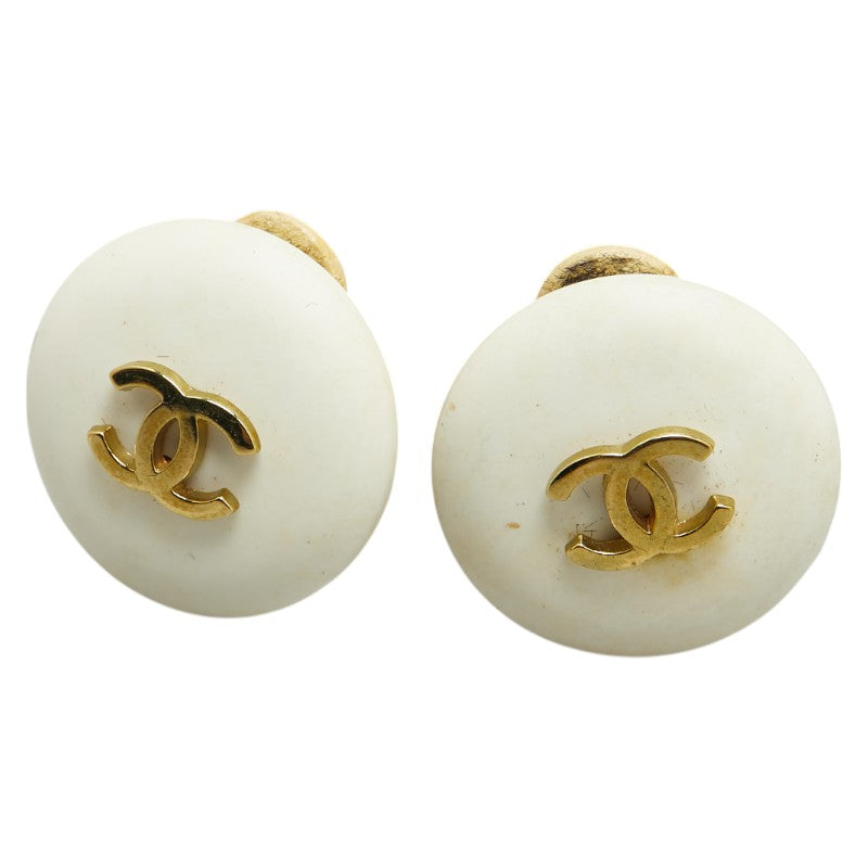 シャネル ヴィンテージ ココマーク イヤリング ホワイト ゴールド メッキ 樹脂系 レディース CHANEL 【中古】