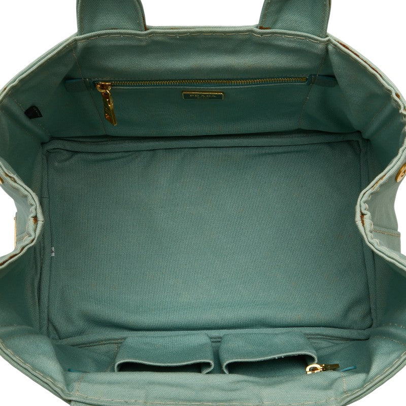 プラダ カナパ ハンドバッグ トートバッグ ミントグリーン キャンバス レディース PRADA 【中古】