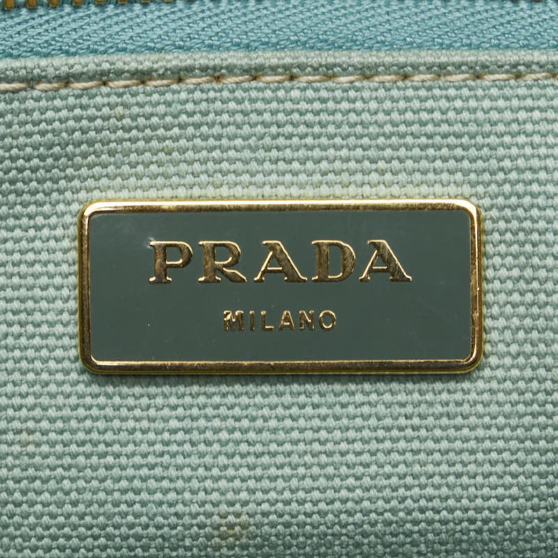 プラダ カナパ ハンドバッグ トートバッグ ミントグリーン キャンバス レディース PRADA 【中古】
