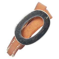 エルメス ブレスレット バングル S ブラウン シルバー レザー メタル レディース HERMES 【中古】