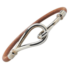 エルメス ジャンボ ブレスレット ブラウン シルバー レザー メタル レディース HERMES 【中古】